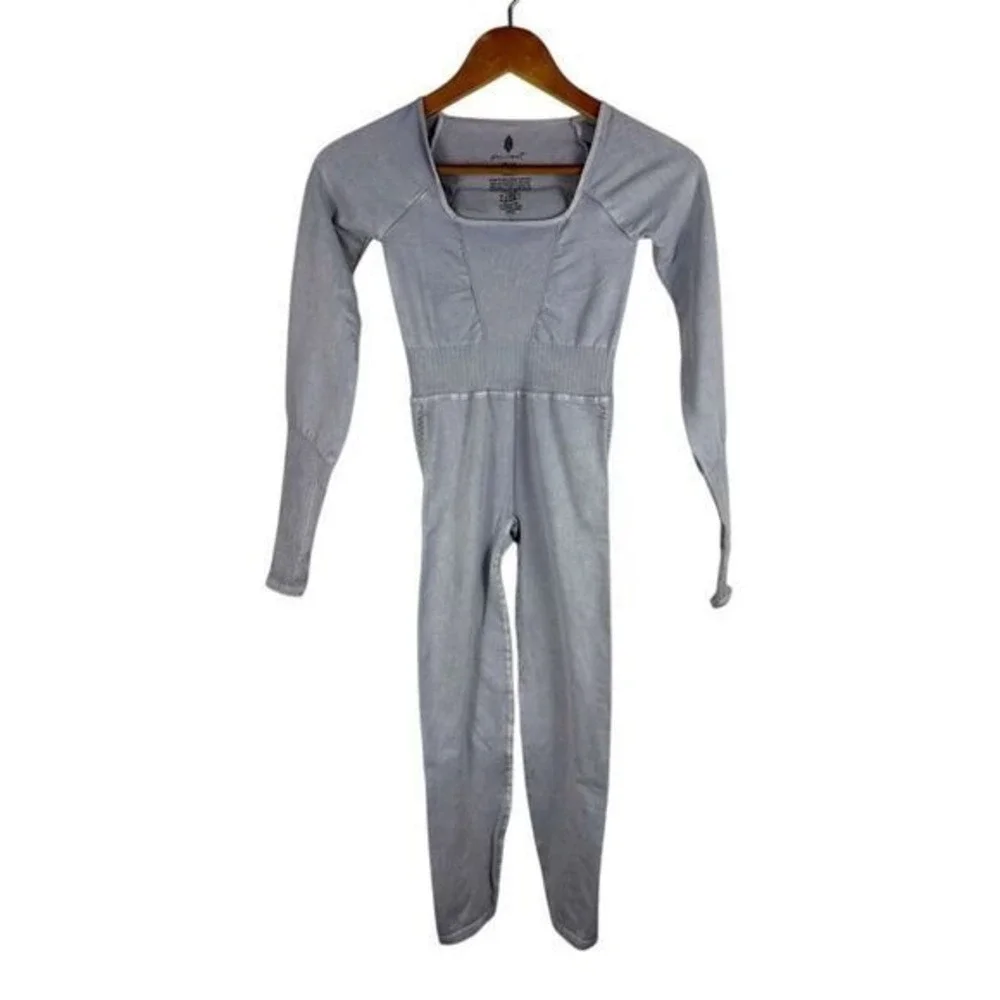 Free People Movement XS Good Karma Long‎ Sleeve Long Sleeve Jumpsuit Ice Grey